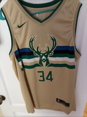 Nike Gold and Green Milwaukee Bucks #34 Basketball Jersey